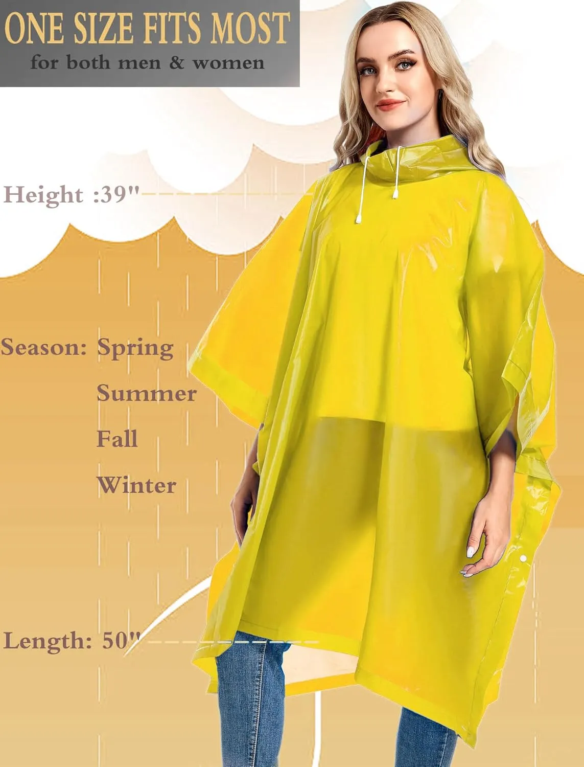 2 Pack Rain Ponchos for Adults Reusable - Raincoats Survival Emergency Heavy Duty Rain Coat with Drawstring Hood