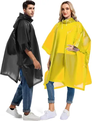 2 Pack Rain Ponchos for Adults Reusable - Raincoats Survival Emergency Heavy Duty Rain Coat with Drawstring Hood