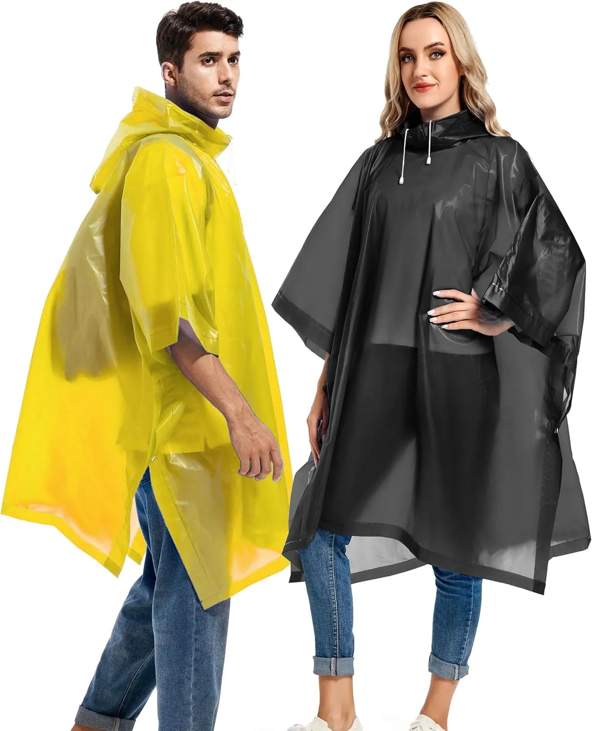 2 Pack Rain Ponchos for Adults Reusable - Raincoats Survival Emergency Heavy Duty Rain Coat with Drawstring Hood