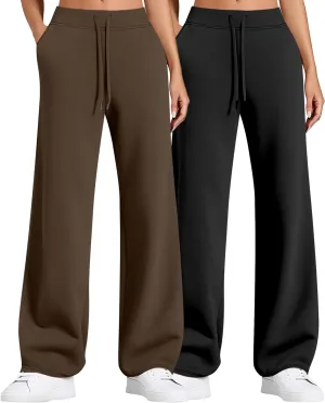 2 Pack Women Sweatpants Drawstring Waist Loose Yoga Baggy Joggers Casual Wide Leg Pants with Pockets