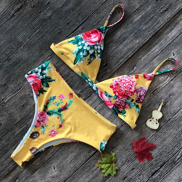 2019 Snake Print Thong Push Up High Waist Bikini Set