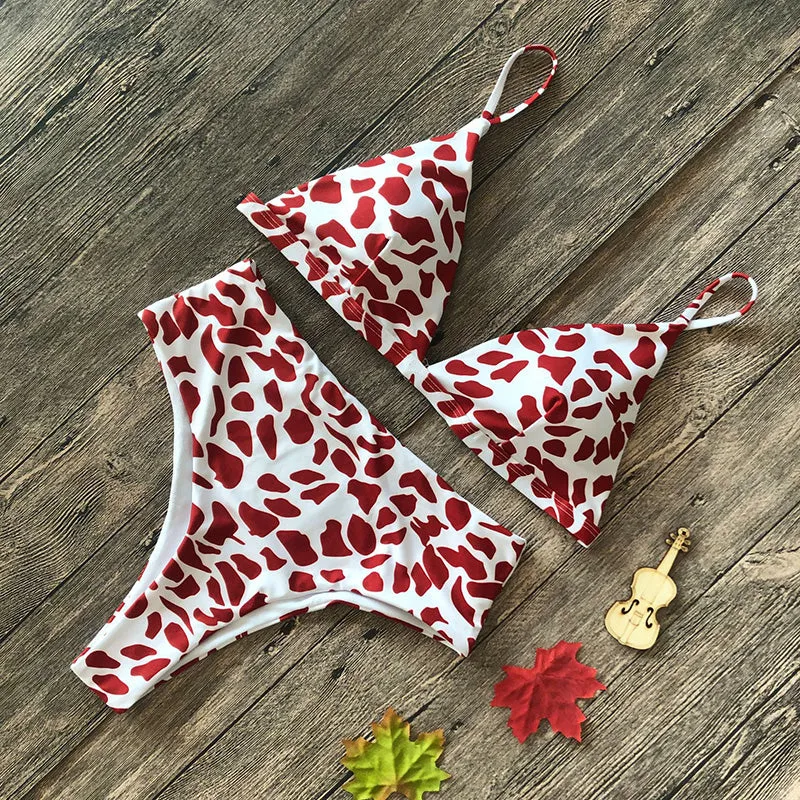 2019 Snake Print Thong Push Up High Waist Bikini Set