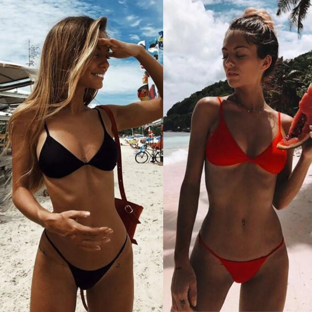 2019 Women Solid Push Up Bikini Set