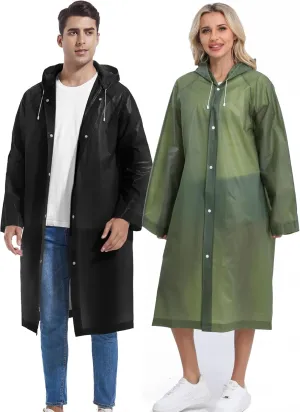 2PCS Borogo Rain Coats for Adults - Reusable Rain Jackets for Men & Women