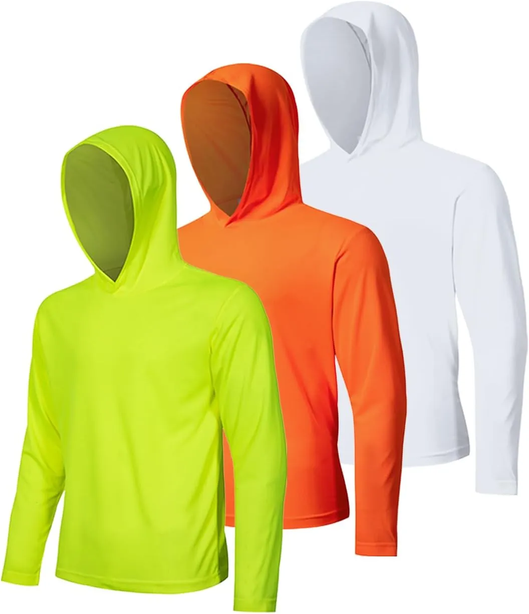 3 Pack Men's UPF 50  Sun Protection Hoodie Shirts Long Sleeve Shirts Quick Dry Lightweight for Running Workout Hiking Fishing