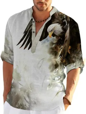 3D Print Shirts for Men Eagle Shirt Comfy Daily Tops Graffiti Animal Print Long Sleeve Cool Athletic Shirts-Eagle