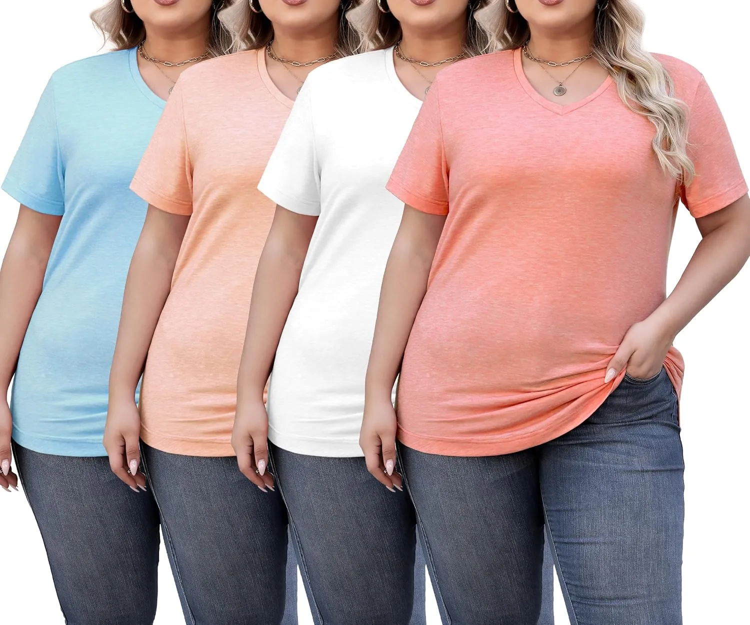 4 Pack Womens Tops Basic Summer V Neck T Shirts Short Sleeve Tshirts Shirts Casual Loose Fit Tops 2025 Trendy Clothes
