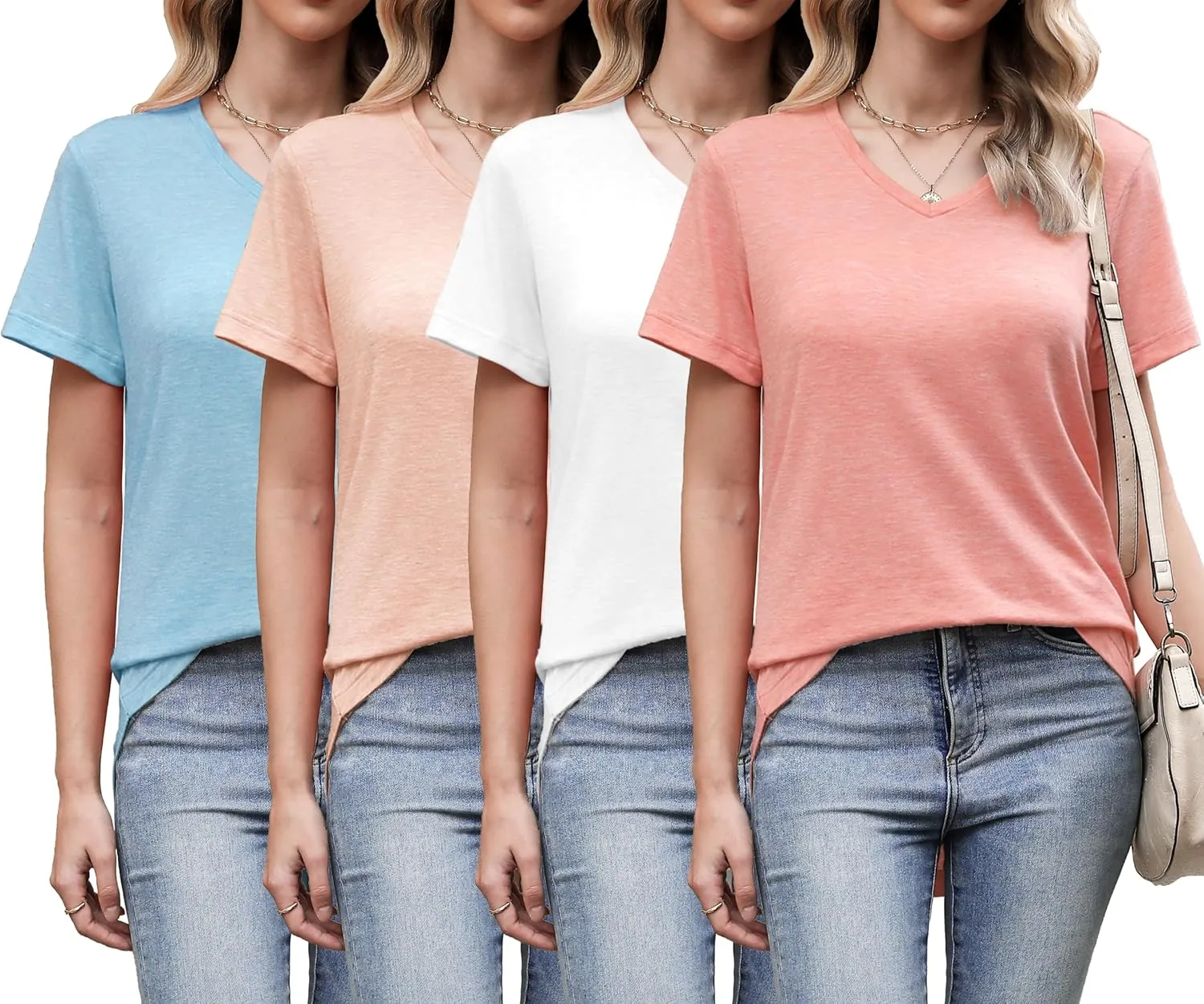 4 Pack Womens Tops Basic Summer V Neck T Shirts Short Sleeve Tshirts Shirts Casual Loose Fit Tops 2025 Trendy Clothes