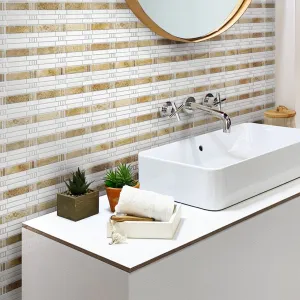 5 pack Beige and White 12 in. x 12 in. Bamboo Polished Marble Mosaic Tile (5.00 sq ft/case)