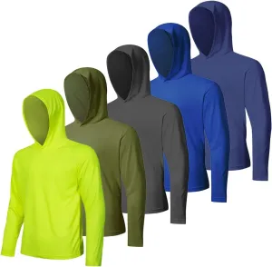 5 Pack Men's UPF 50  Sun Protection Hoodie Shirts Long Sleeve Shirts Quick Dry Lightweight for Running Workout Hiking Fishing