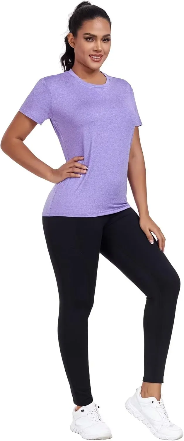 7 Pack Workout Tops for Women Short Sleeve Quick Dry Gym Running Athletic Shirts Lightweight Crew Neck Yoga T-Shirts