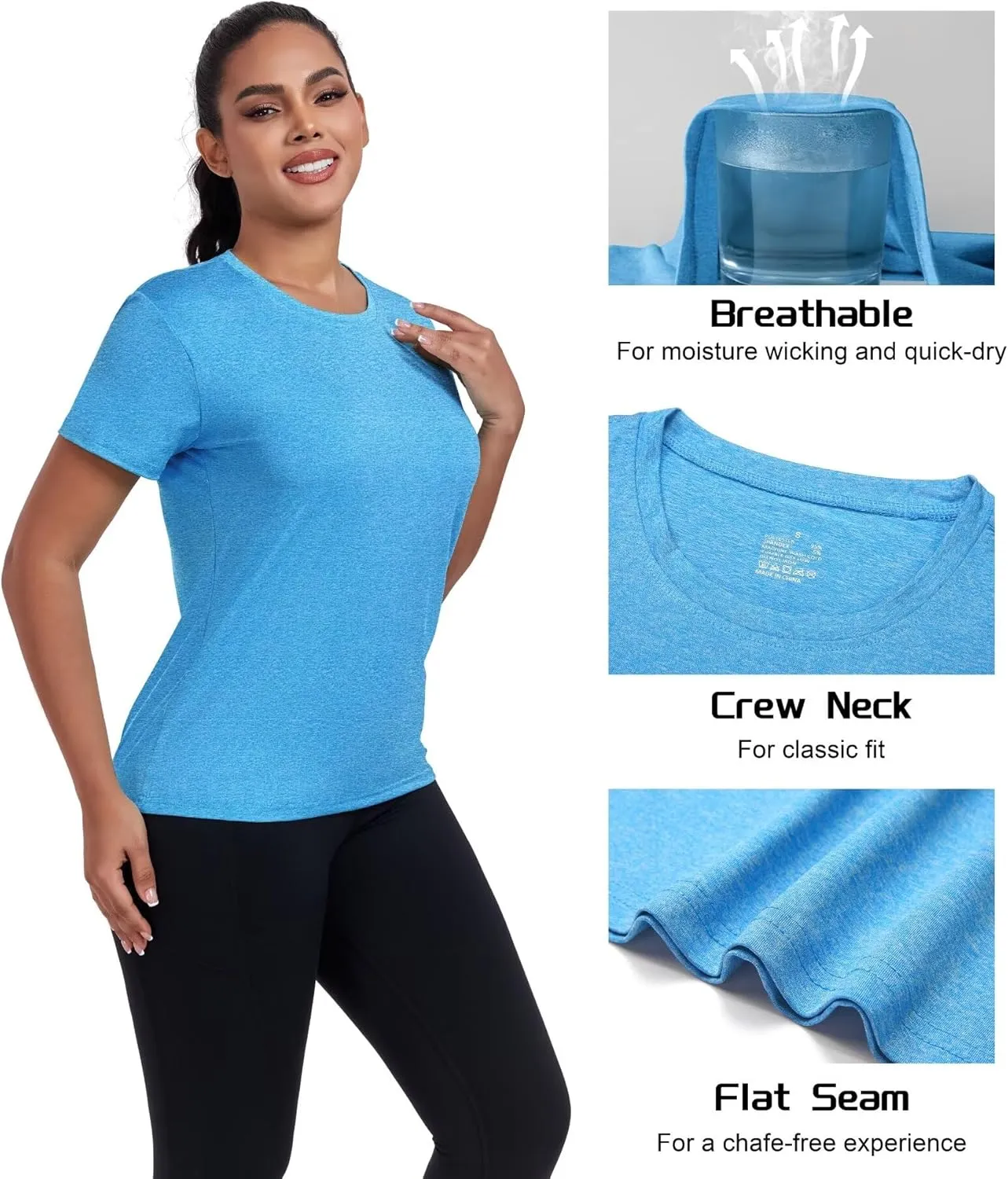 7 Pack Workout Tops for Women Short Sleeve Quick Dry Gym Running Athletic Shirts Lightweight Crew Neck Yoga T-Shirts
