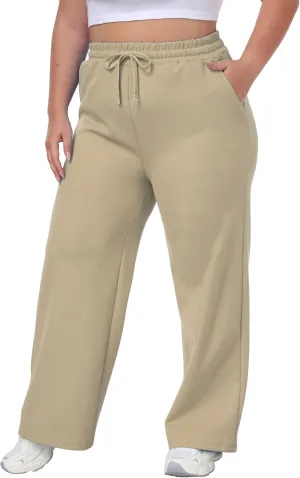 A-Wintage Women's Plus Size Wide Leg Sweatpants Elastic Waist Baggy Drawstring Lounge Pants with Pockets