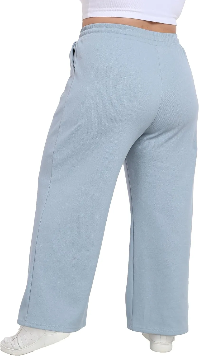 A-Wintage Women's Plus Size Wide Leg Sweatpants Elastic Waist Baggy Drawstring Lounge Pants with Pockets