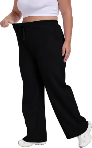 A-Wintage Women's Plus Size Wide Leg Sweatpants Elastic Waist Baggy Drawstring Lounge Pants with Pockets