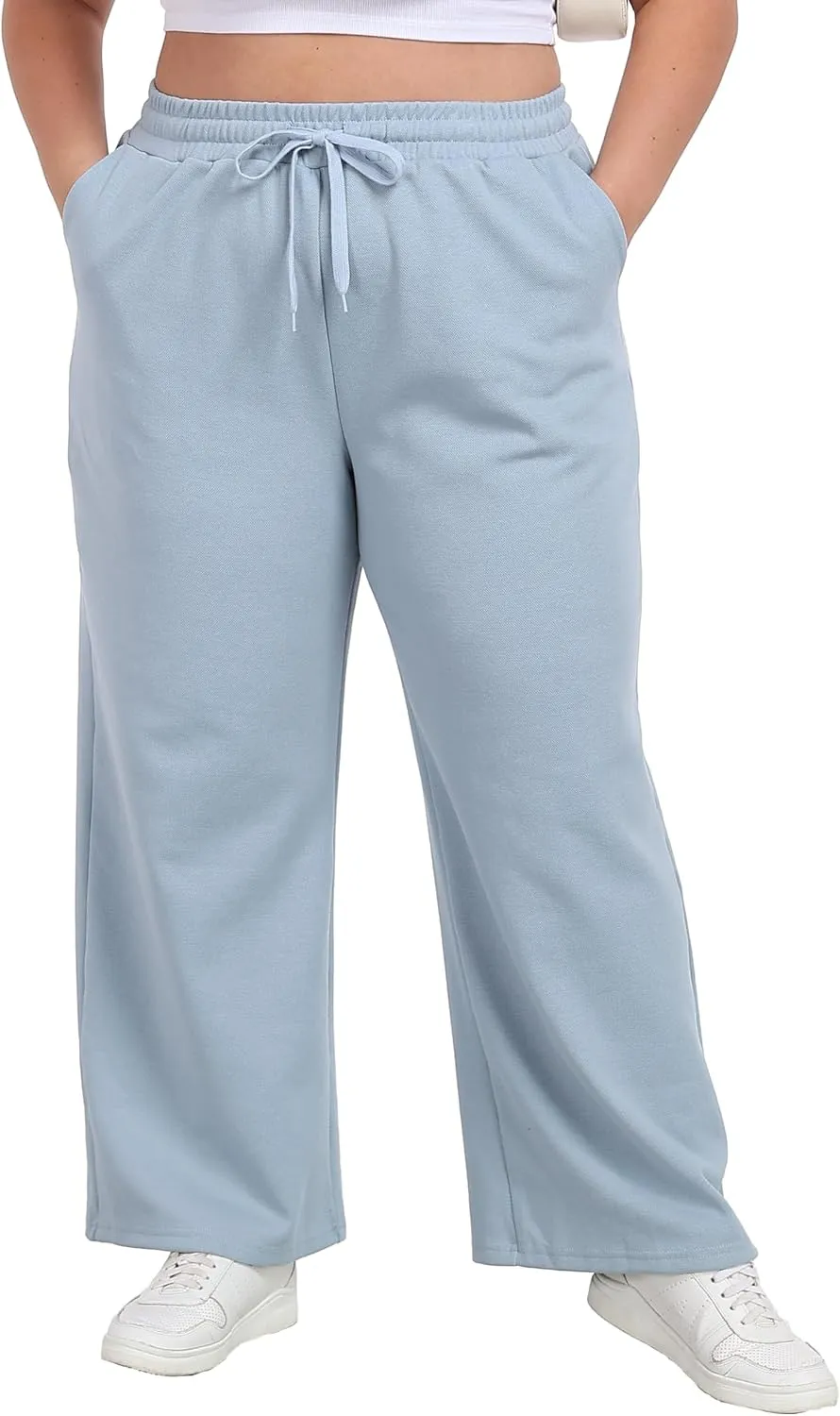 A-Wintage Women's Plus Size Wide Leg Sweatpants Elastic Waist Baggy Drawstring Lounge Pants with Pockets