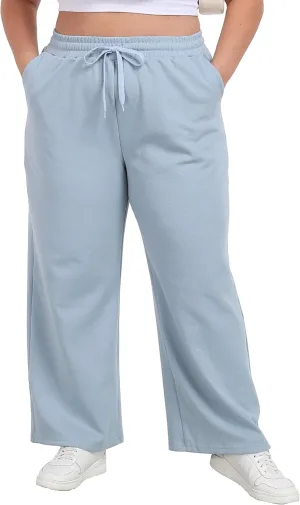 A-Wintage Women's Plus Size Wide Leg Sweatpants Elastic Waist Baggy Drawstring Lounge Pants with Pockets