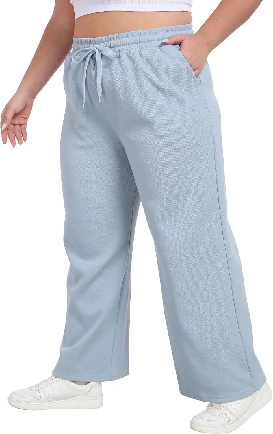A-Wintage Women's Plus Size Wide Leg Sweatpants Elastic Waist Baggy Drawstring Lounge Pants with Pockets