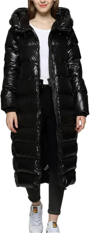 Adhdyuud Women's Winter Down Jacket Slim Thickened Warm Snow Full-Zip Long Puffer Coats