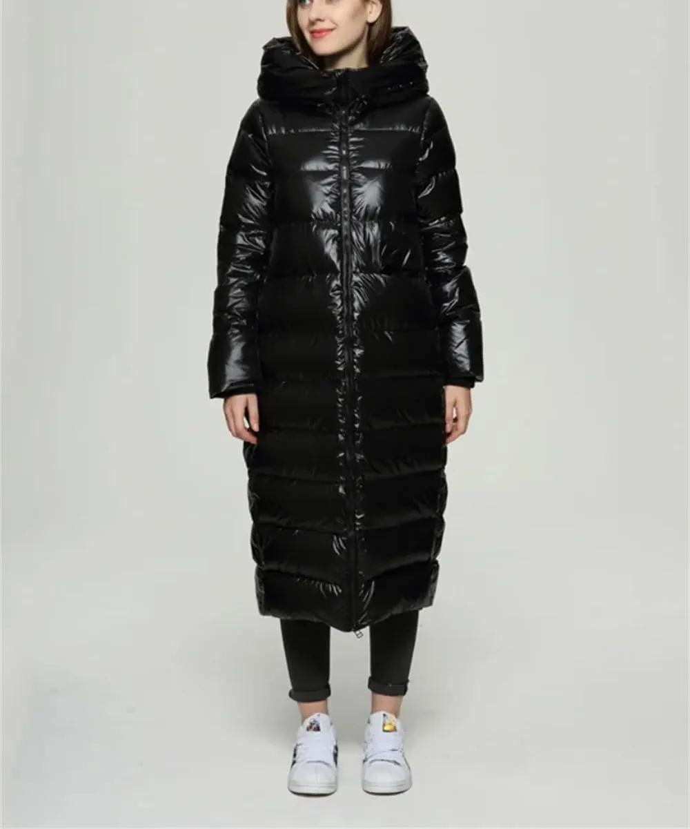 Adhdyuud Women's Winter Down Jacket Slim Thickened Warm Snow Full-Zip Long Puffer Coats