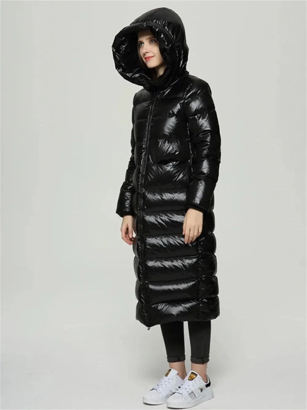 Adhdyuud Women's Winter Down Jacket Slim Thickened Warm Snow Full-Zip Long Puffer Coats