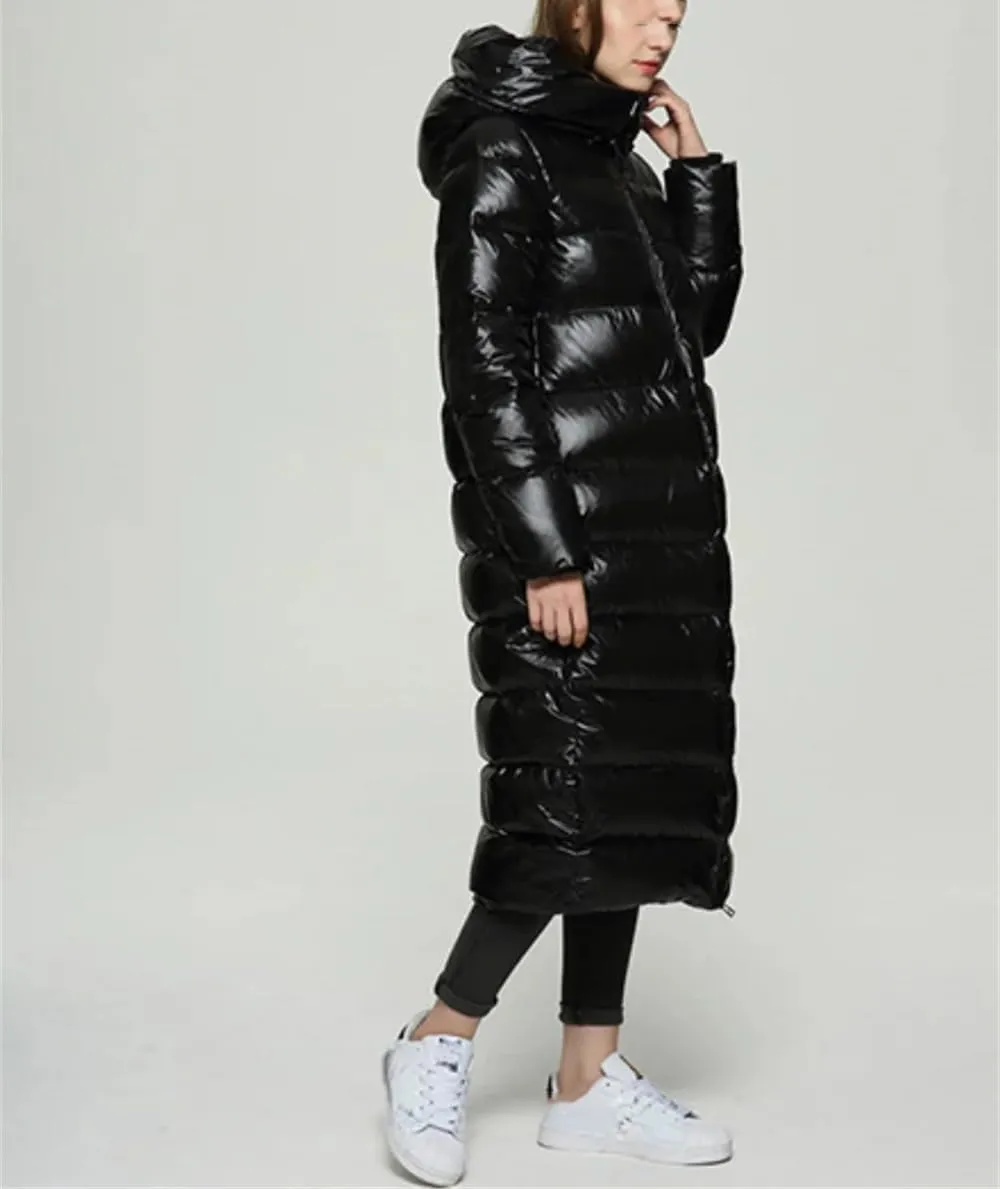 Adhdyuud Women's Winter Down Jacket Slim Thickened Warm Snow Full-Zip Long Puffer Coats