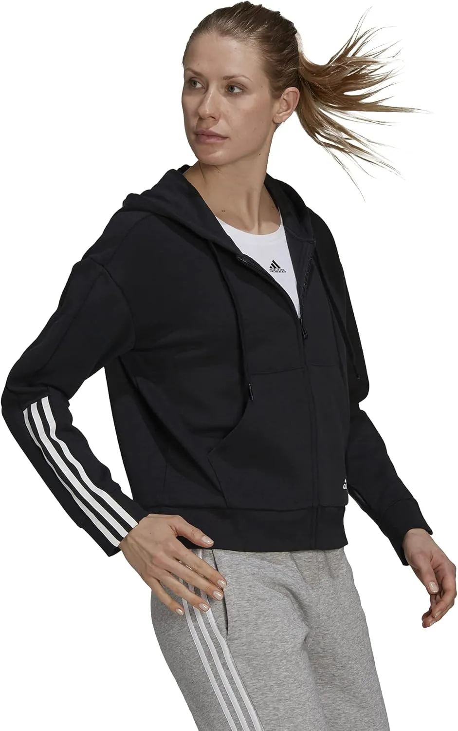 adidas Women's Essentials Loose-Cut 3-Stripes Full-Zip Hoodie
