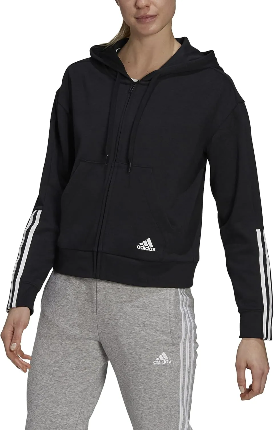 adidas Women's Essentials Loose-Cut 3-Stripes Full-Zip Hoodie