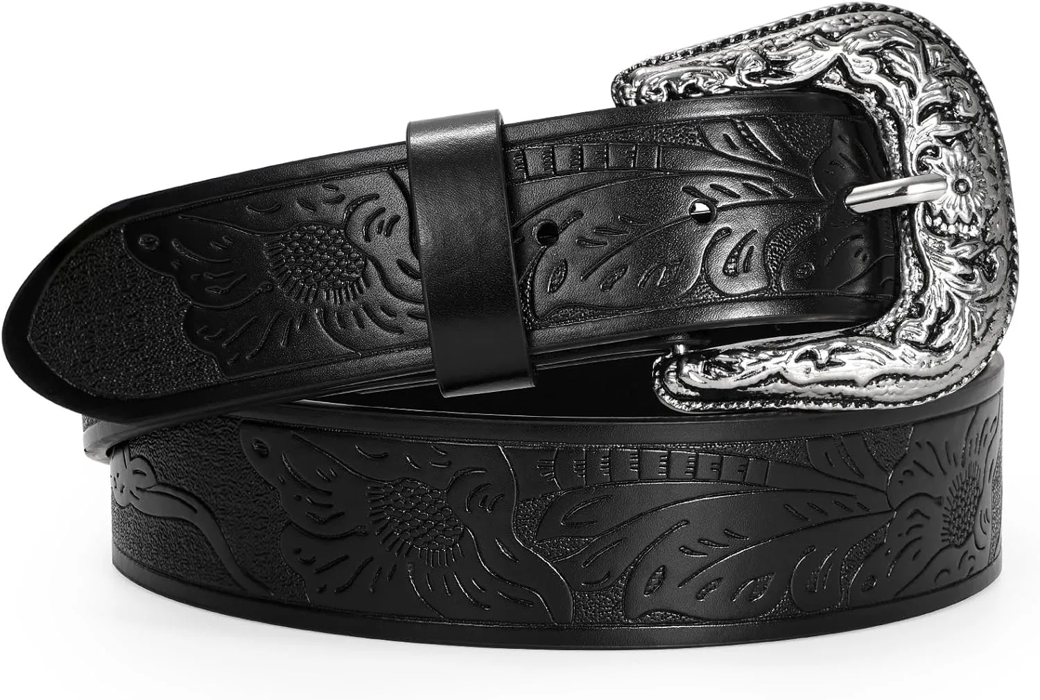 Adjustable Vintage Western Belts for Women Men Cowboy Cowgirl Belt Engraved Buckle Belt for Jeans Pants Dresses