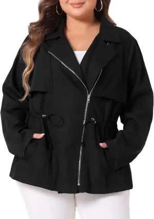 Agnes Orinda Plus Size Anorak Jackets for Women Drawstring Waist Trench Coat Utility Jacket with Pockets
