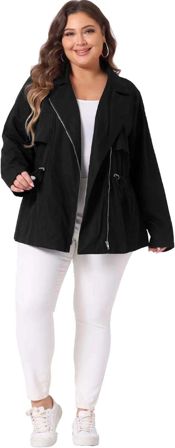 Agnes Orinda Plus Size Anorak Jackets for Women Drawstring Waist Trench Coat Utility Jacket with Pockets
