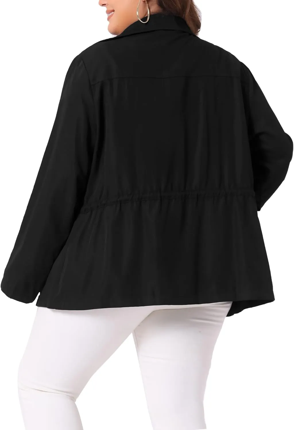 Agnes Orinda Plus Size Anorak Jackets for Women Drawstring Waist Trench Coat Utility Jacket with Pockets