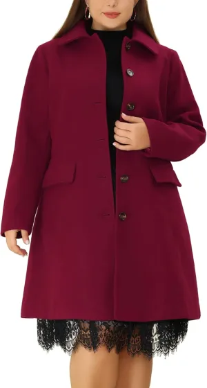 Agnes Orinda Plus Size Coat for Women Peter Pan Collar Single Breasted Winter Long Coats