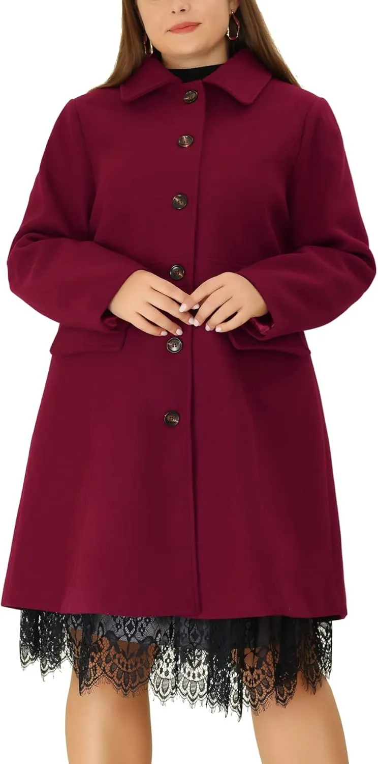 Agnes Orinda Plus Size Coat for Women Peter Pan Collar Single Breasted Winter Long Coats
