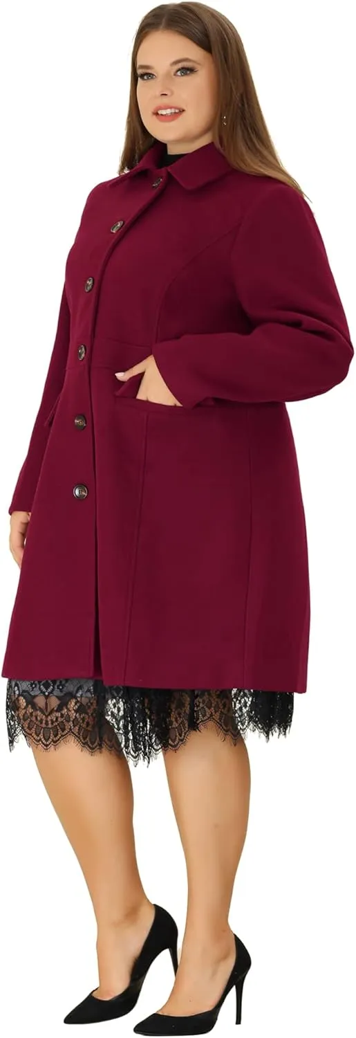 Agnes Orinda Plus Size Coat for Women Peter Pan Collar Single Breasted Winter Long Coats