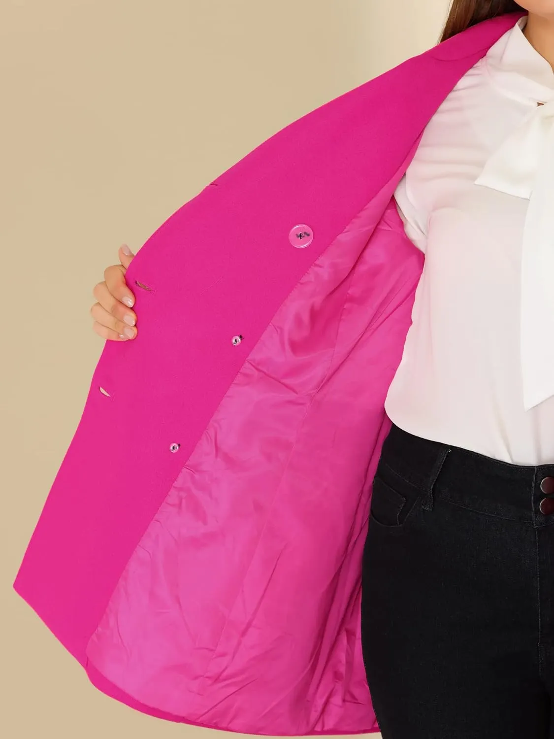 Agnes Orinda Women's Plus Size Notched Lapel Double Breasted Long Coat