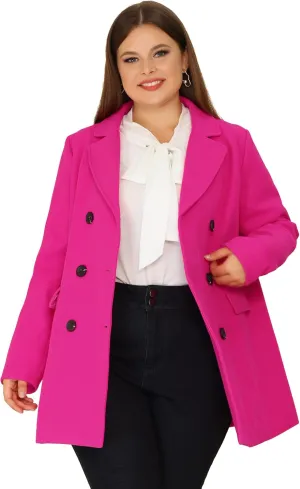 Agnes Orinda Women's Plus Size Notched Lapel Double Breasted Long Coat