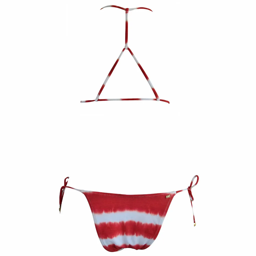 Agua Doce Red and White Stripe Tie Dye String Bikini
