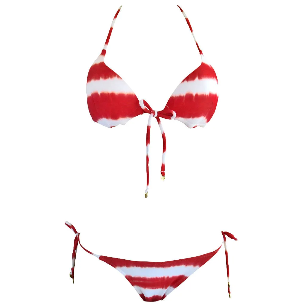Agua Doce Red and White Stripe Tie Dye String Bikini
