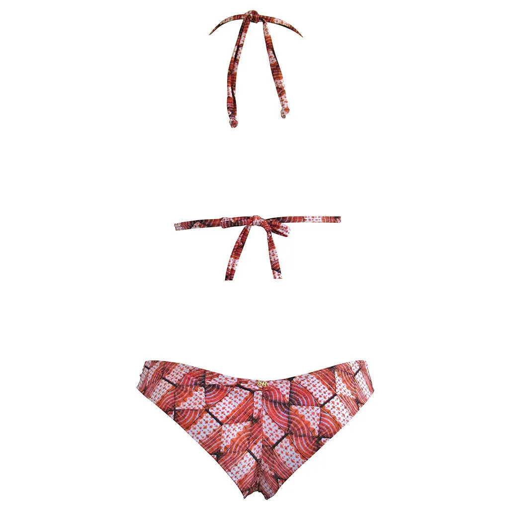 Agua Doce Shangri La Orange and Black Fan Print Molded Bikini