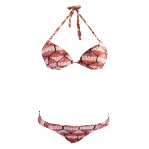 Agua Doce Shangri La Orange and Black Fan Print Molded Bikini