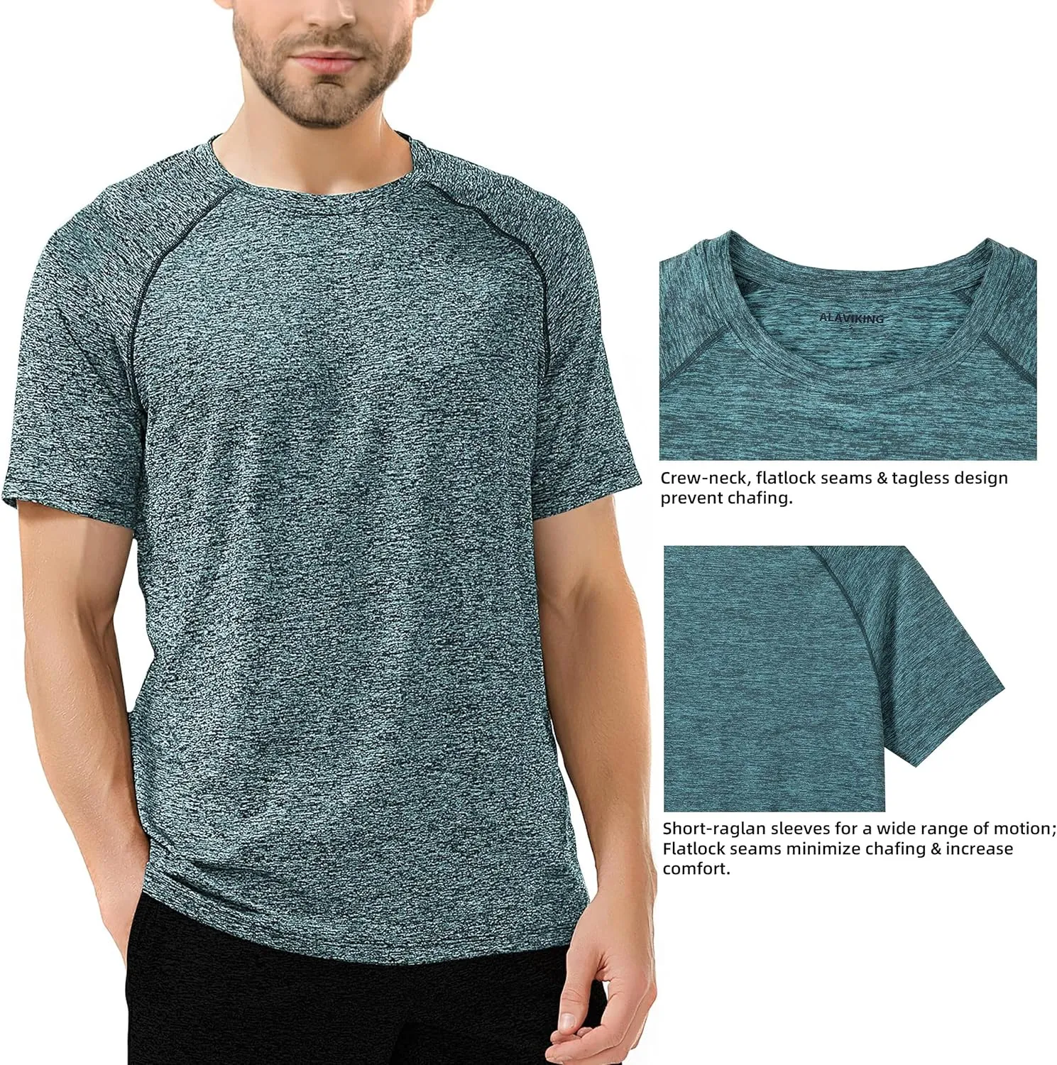 ALAVIKING Workout Shirts for Men Quick Dry Running Gym Athletic T Shirts Moisture Wicking Short Sleeve Fitness Crew Neck
