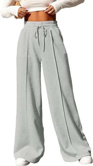 Aleumdr Women's High Waisted Drawstring Waist Wide Leg Sweatpants with Pockets Casual Loose Yoga Pants