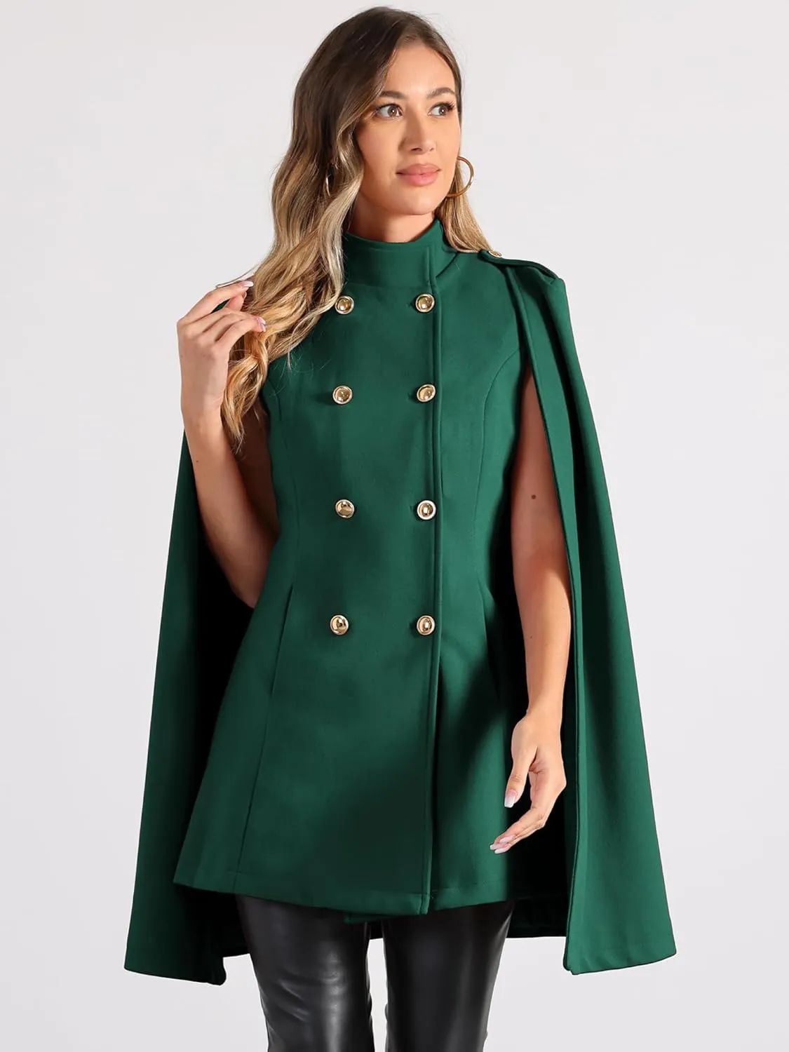Allegra K Cape Coats for Women's Winter Slit Sleeve Double Breasted Cloak Coat