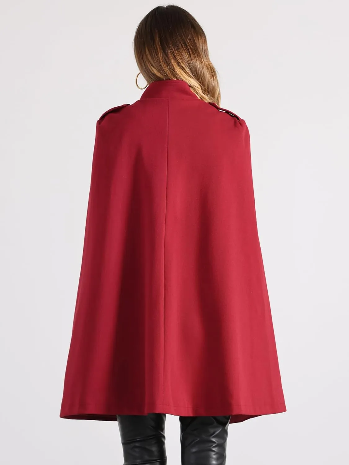 Allegra K Cape Coats for Women's Winter Slit Sleeve Double Breasted Cloak Coat