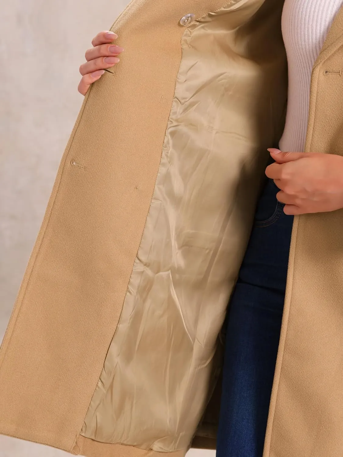 Allegra K Long Coat for Women's Notched Lapel Pockets Double Breasted Long Sleeve Trench Coats