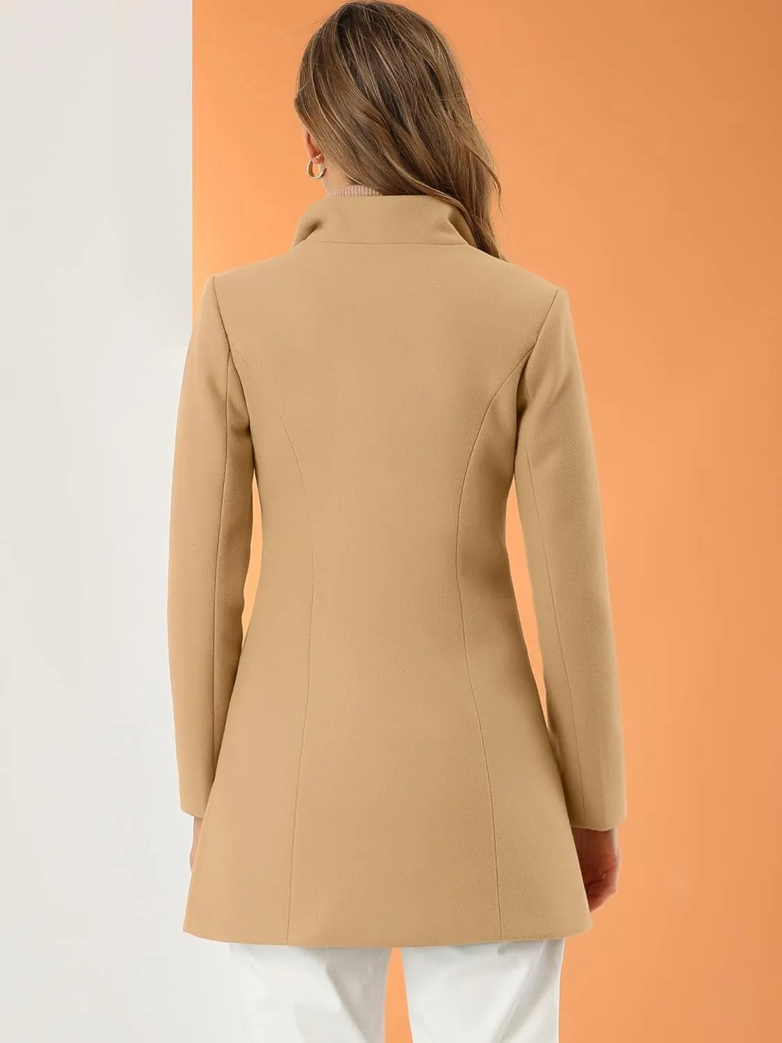 Allegra K Women's Lapel Collar Buttoned Outwear Elegant Work Notch Trench Winter Coats