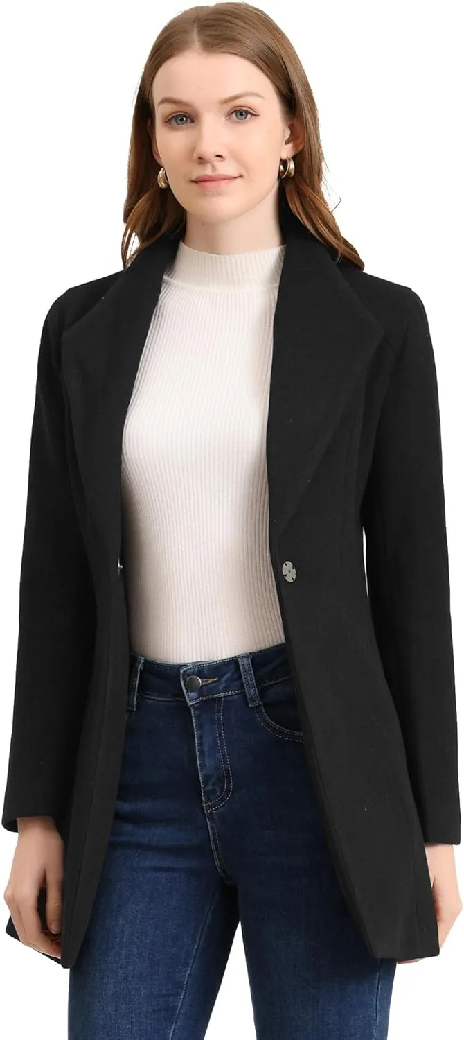 Allegra K Women's Lapel Collar Buttoned Outwear Elegant Work Notch Trench Winter Coats