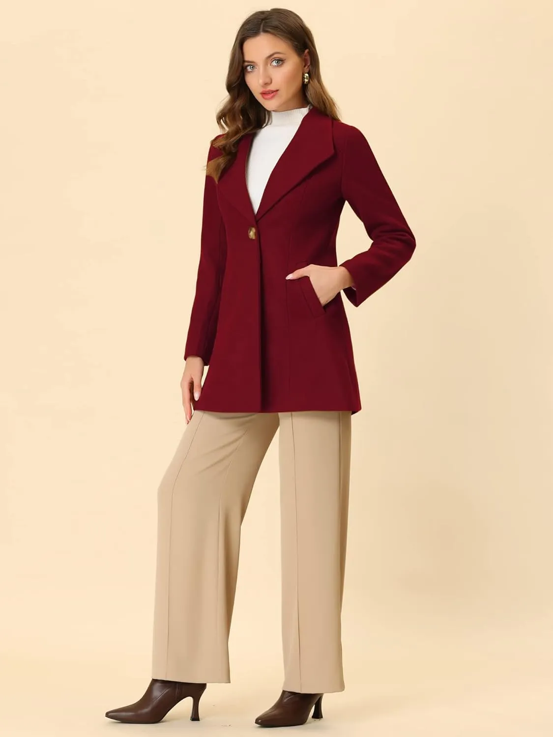 Allegra K Women's Lapel Collar Buttoned Outwear Elegant Work Notch Trench Winter Coats