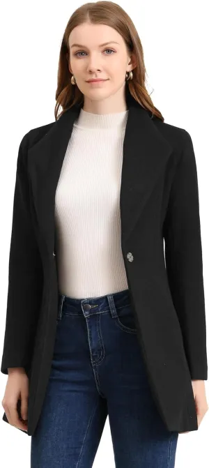 Allegra K Women's Lapel Collar Buttoned Outwear Elegant Work Notch Trench Winter Coats